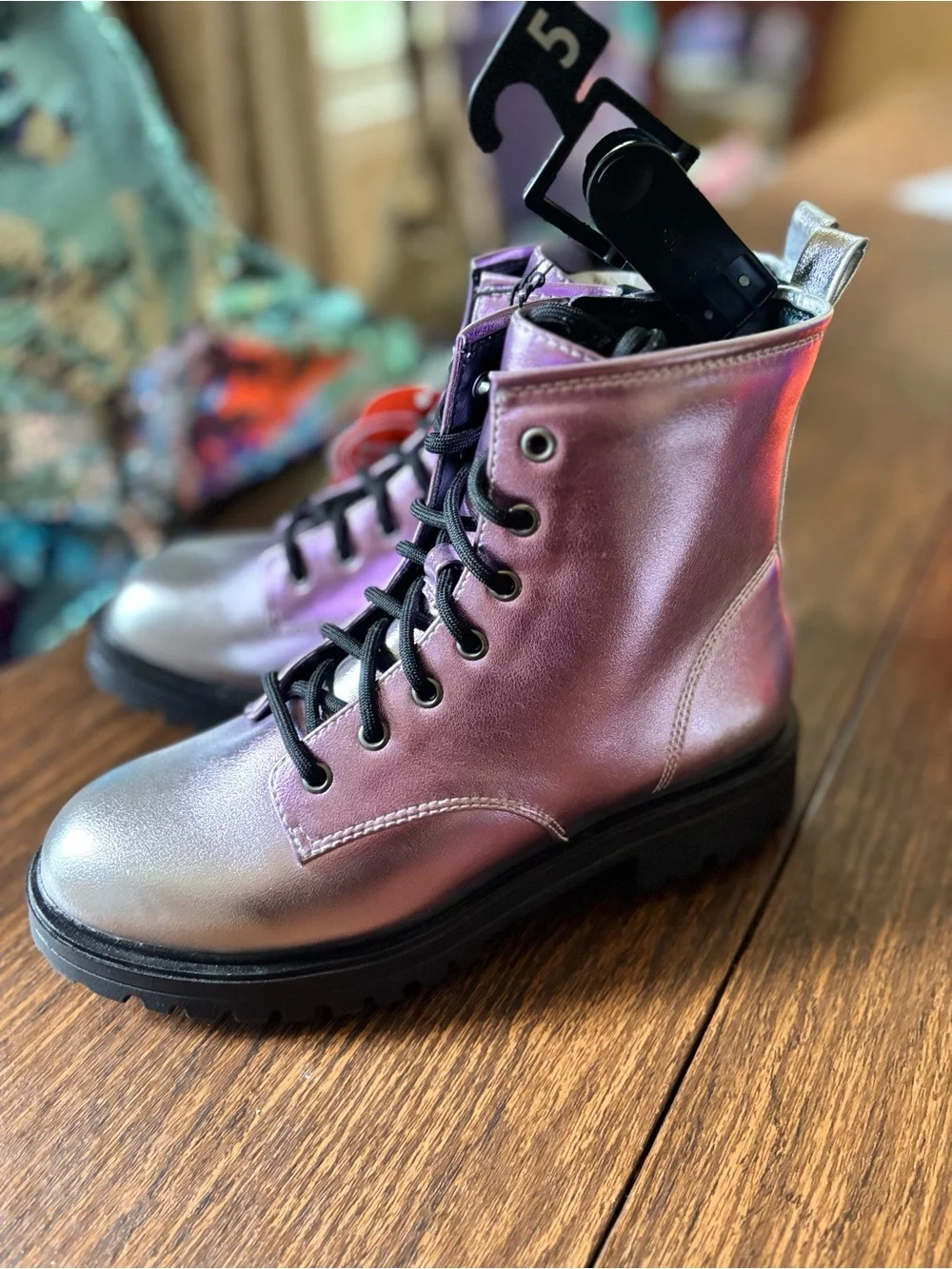 wonder nation Iridescent Purple Lace-Up Combat Boots with Black Soles